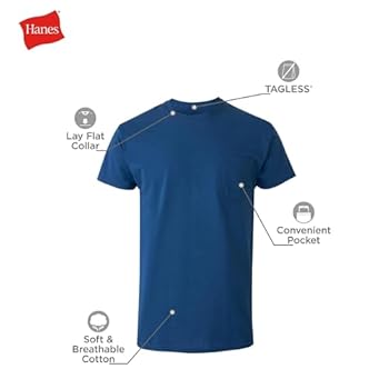 Hanes Men's Cotton Pocket T-Shirt, Moisture-Wicking with